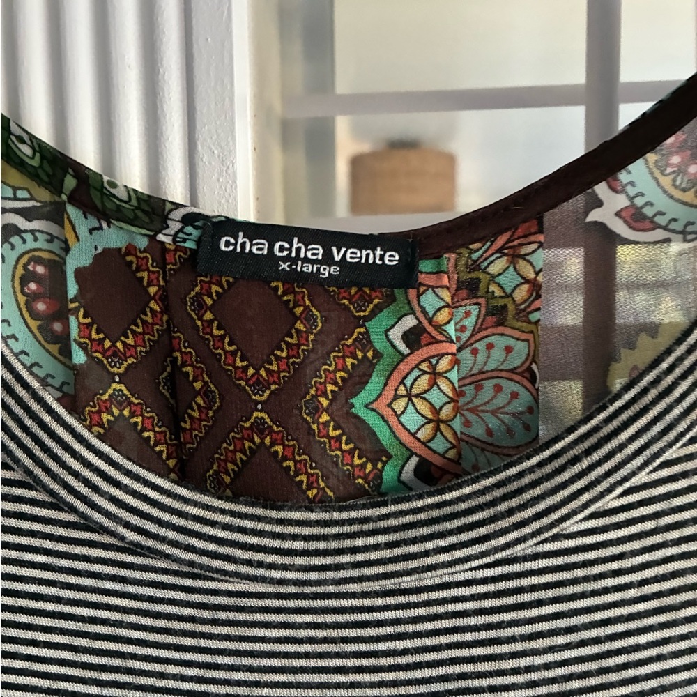 cha cha vente Black and Gray Striped Short-Sleeve Top with Paisley Sides - Picture 4 of 5